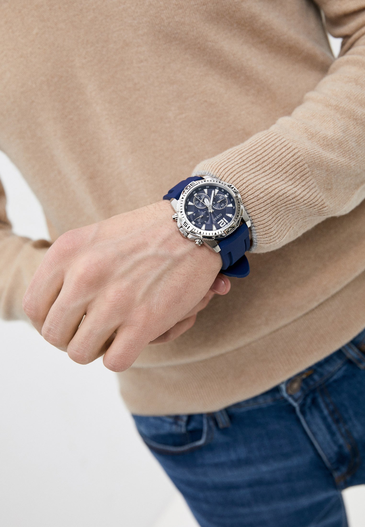  Shop Authentic Guess Commander Blue Dial Blue Rubber Strap Watch for Men - GW0211G1 - Luxxuri