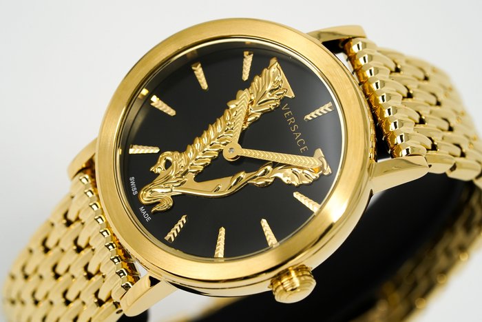  Shop Authentic Versace Virtus Quartz Black Dial Gold Steel Strap Watch for Women - VEHC00619 - Luxxuri