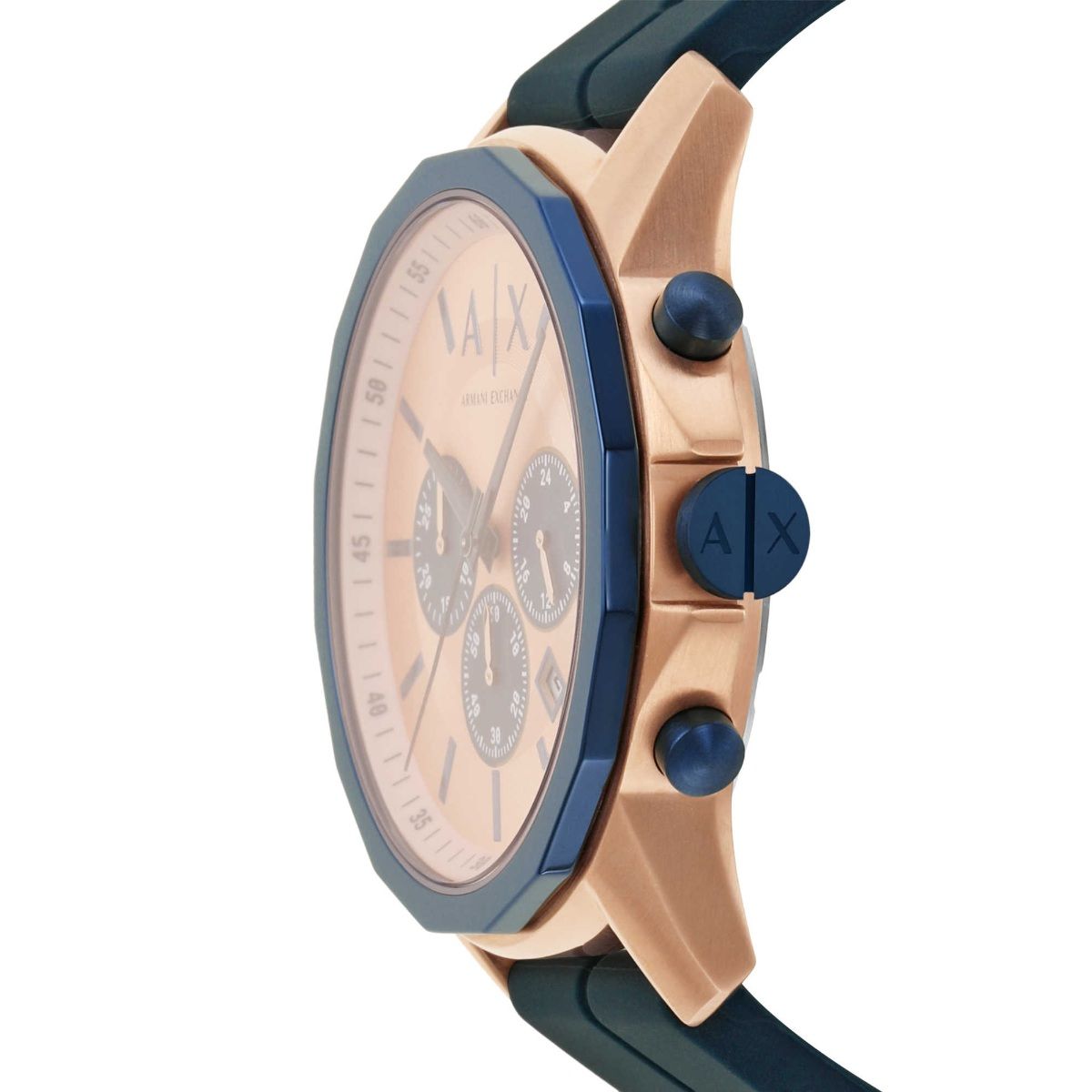  Shop Authentic Armani Exchange Hampton Chronograph Rose Gold Dial Blue Silicone Strap Watch For Men - AX1730 - Luxxuri