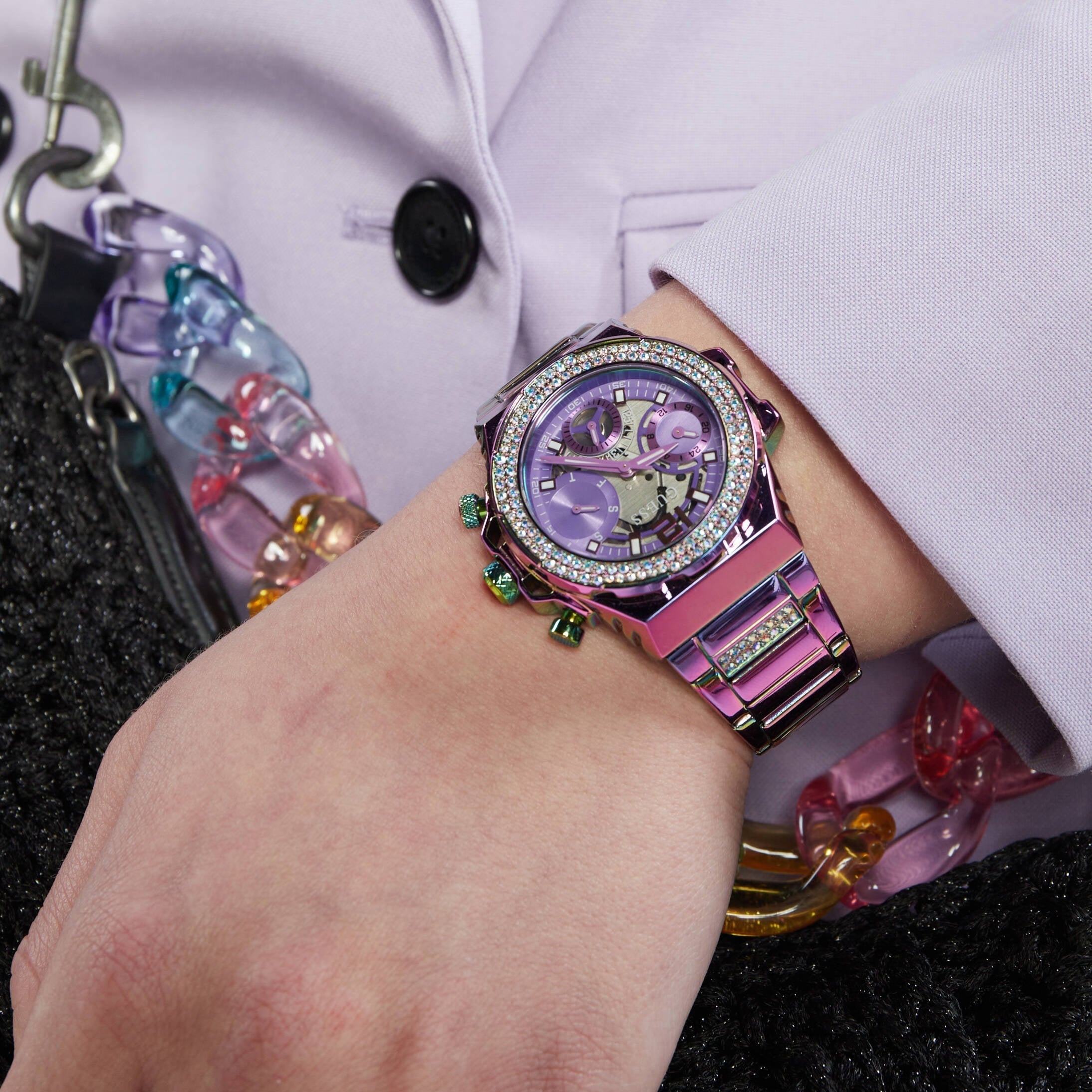  Shop Authentic Guess Fusion Chronograph Purple Dial Purple Steel Strap Watch for Women - GW0552L4 - Luxxuri