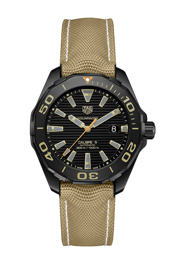  Shop Authentic Tag Heuer Aquaracer 300 Calibre 5 Automatic Black Dial Brown Fabric Strap Watch for Men - WAY208C.FC6383 - Luxxuri