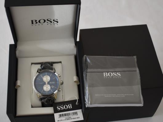  Shop Authentic Hugo Boss Jet Blue Dial Black Leather Strap Watch for Men - 1513283 - Luxxuri