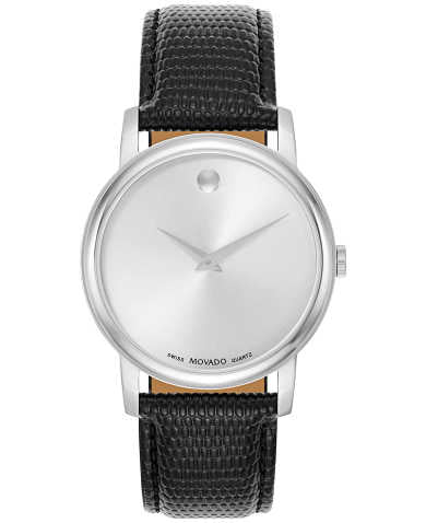  Shop Authentic Movado Museum Quartz Silver Dial Black Leather Strap Watch For Men - 2100001 - Luxxuri