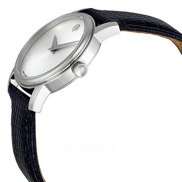  Shop Authentic Movado Museum Silver Dial Black Leather Strap Watch For Women - 2100003 - Luxxuri