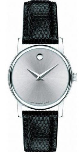  Shop Authentic Movado Museum Silver Dial Black Leather Strap Watch For Women - 2100003 - Luxxuri