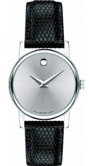  Shop Authentic Movado Museum Silver Dial Black Leather Strap Watch For Women - 2100003 - Luxxuri