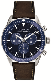  Shop Authentic Movado Heritage 29mm Chronograph Blue Dial Brown Leather Strap Watch For Men - 3650061 - Luxxuri