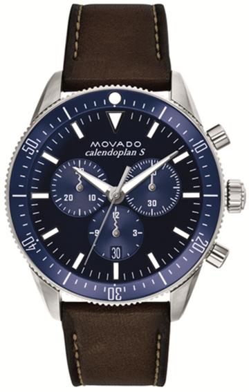  Shop Authentic Movado Heritage 29mm Chronograph Blue Dial Brown Leather Strap Watch For Men - 3650061 - Luxxuri