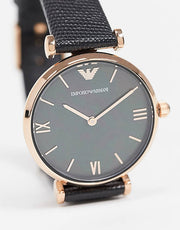  Shop Authentic Emporio Armani Gianni T Bar Black Mother of Pearl Dial Black Leather Strap Watch For Women - AR11060 - Luxxuri