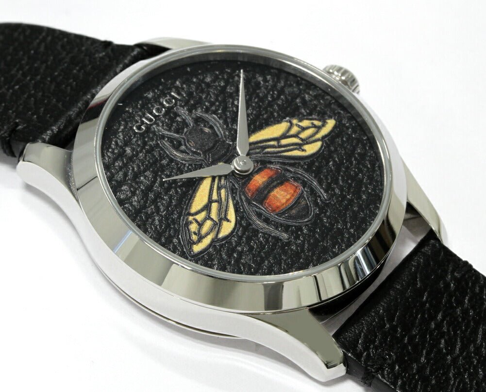  Shop Authentic Gucci G Timeless Bee Black Dial Black Leather Strap Watch For Women - YA1264067 - Luxxuri