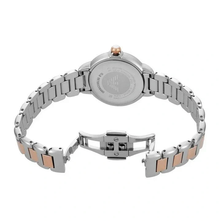  Shop Authentic Emporio Armani Mia Three-Hand Analog Crystal Silver Dial Two Tone Steel Strap Watch For Women - AR11643 - Luxxuri