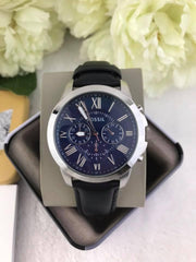  Shop Authentic Fossil Grant Chronograph Blue Dial Black Leather Strap Watch for Men - FS4990 - Luxxuri