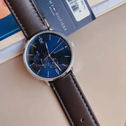  Shop Authentic Tommy Hilfiger Cooper Blue Dial Brown Leather Strap Watch for Men - 1791508 - Luxxuri