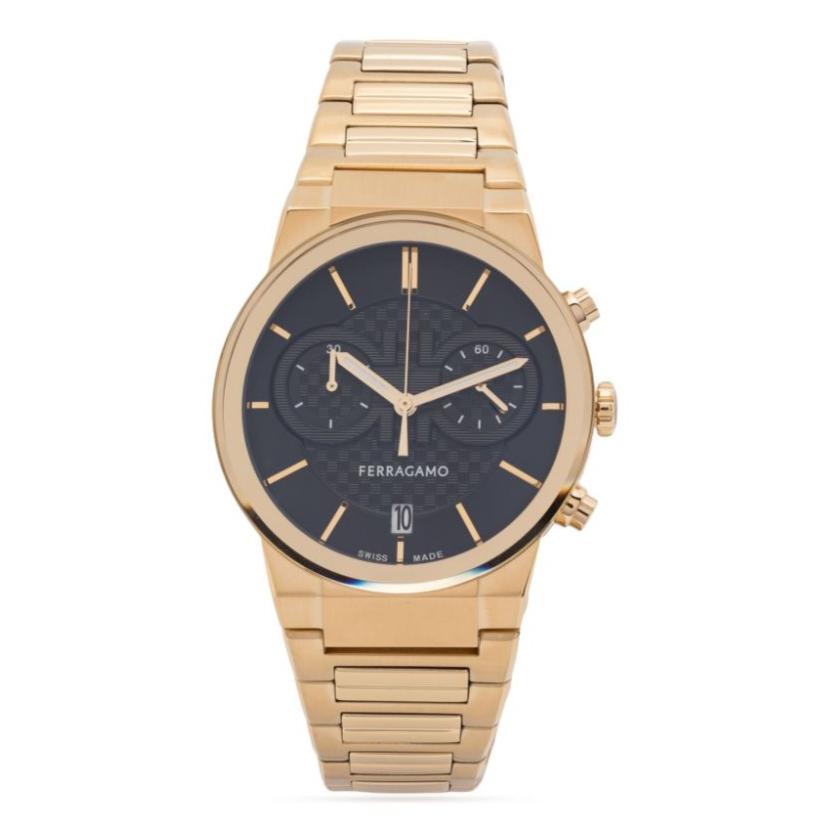  Shop Authentic Salvatore Ferragamo Sapphire Chrono Black Dial Gold Steel Strap Watch for Men - SFME01323 - Luxxuri