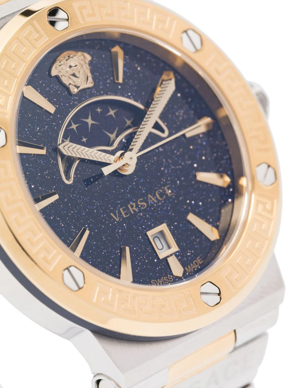  Shop Authentic Versace Greca Logo Moonphase Black Dial Two Tone Steel Strap Watch for Men - VE7G00223 - Luxxuri