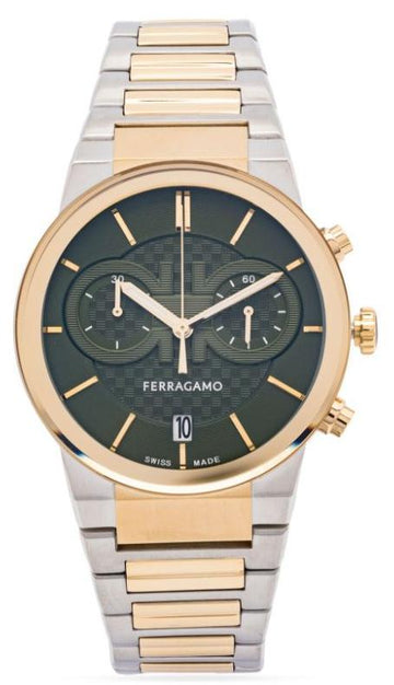  Shop Authentic Salvatore Ferragamo Sapphire Chrono Green Dial Two Tone Steel Strap Watch for Men - SFME01223 - Luxxuri
