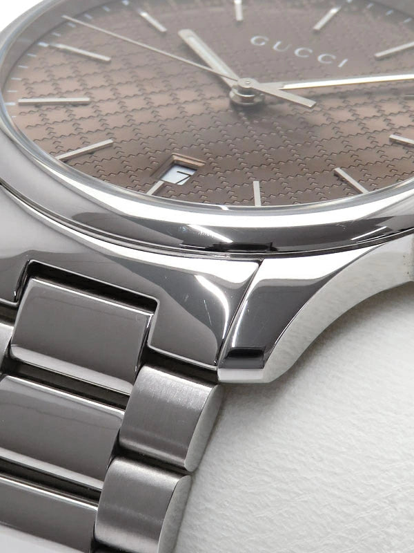  Shop Authentic Gucci G Timeless Quartz Brown Dial Silver Steel Strap Watch for Men - YA126317 - Luxxuri