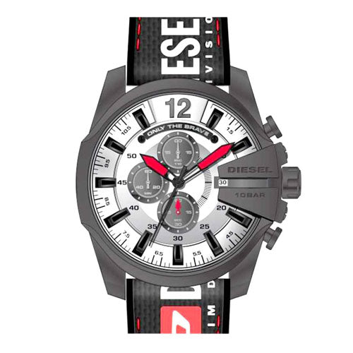  Shop Authentic Diesel Mega Chief Chronograph Silver Dial Black Leather Strap Watch For Men - DZ4512 - Luxxuri