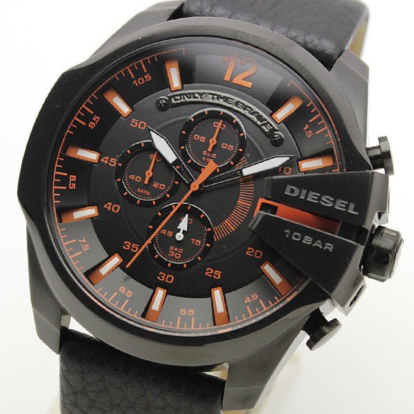  Shop Authentic Diesel Mega Chief Chronograph Black Dial Black Leather Strap Watch For Men - DZ4291 - Luxxuri