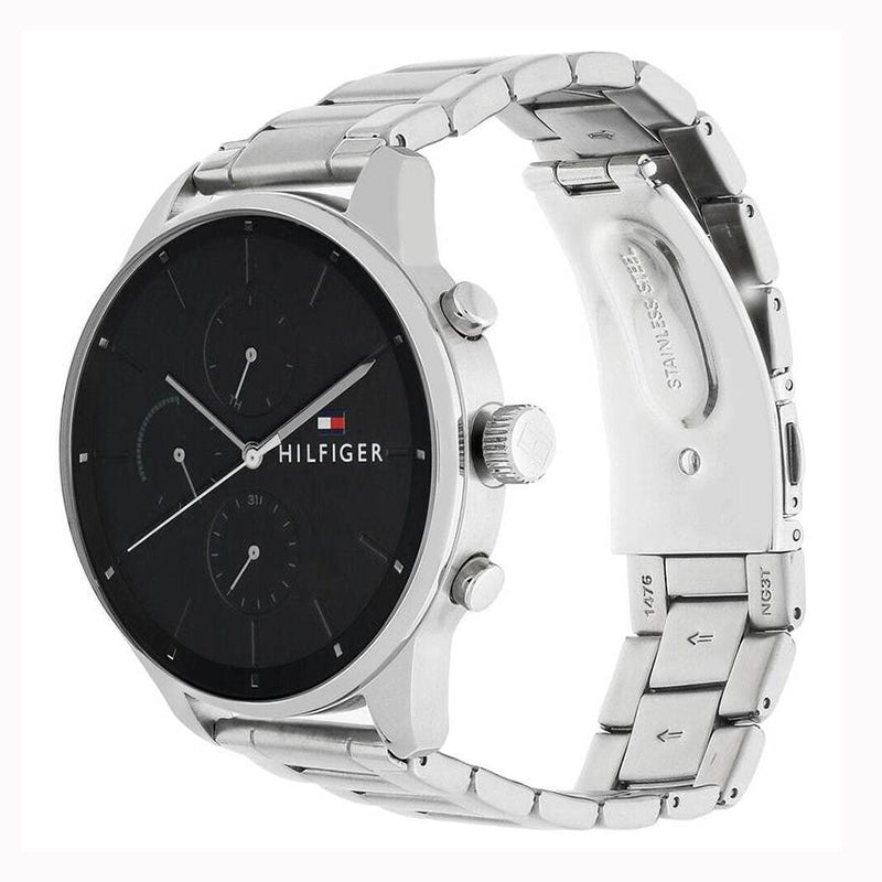  Shop Authentic Tommy Hilfiger Chase Quartz Black Dial Silver Steel Strap Watch For Men - 1791485 - Luxxuri