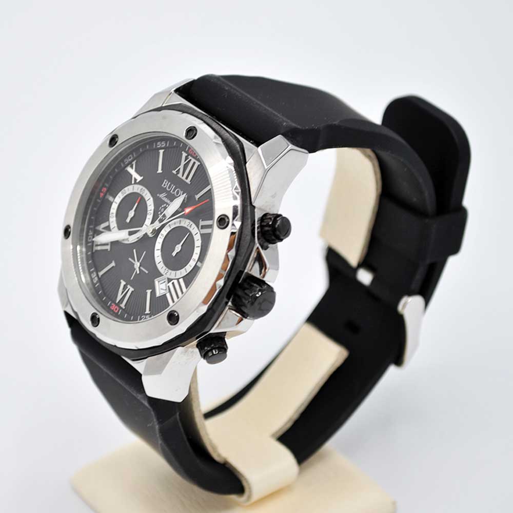  Shop Authentic Bulova Marine Star Chronograph Black Dial Black Rubber Strap Watch for Men - 98B127 - Luxxuri