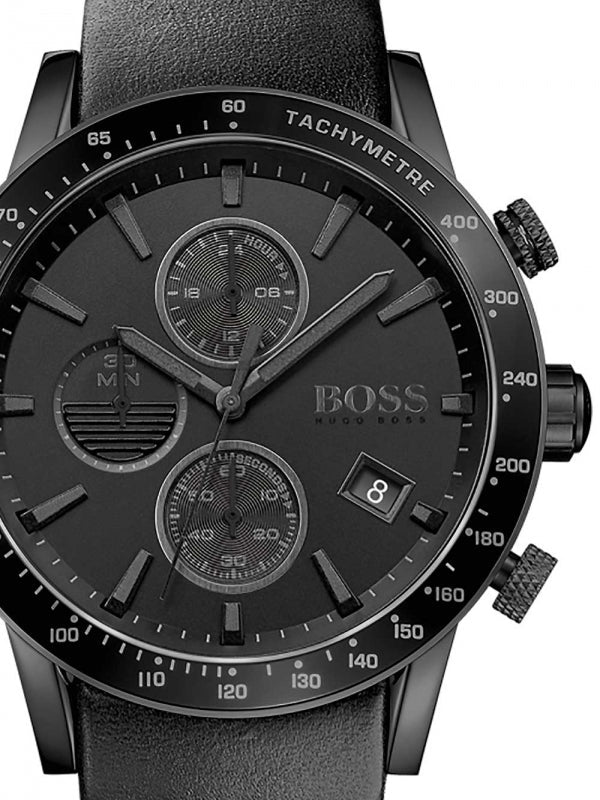  Shop Authentic Hugo Boss Rafale Chronograph Black Dial Black Leather Strap Watch For Men - 1513456 - Luxxuri