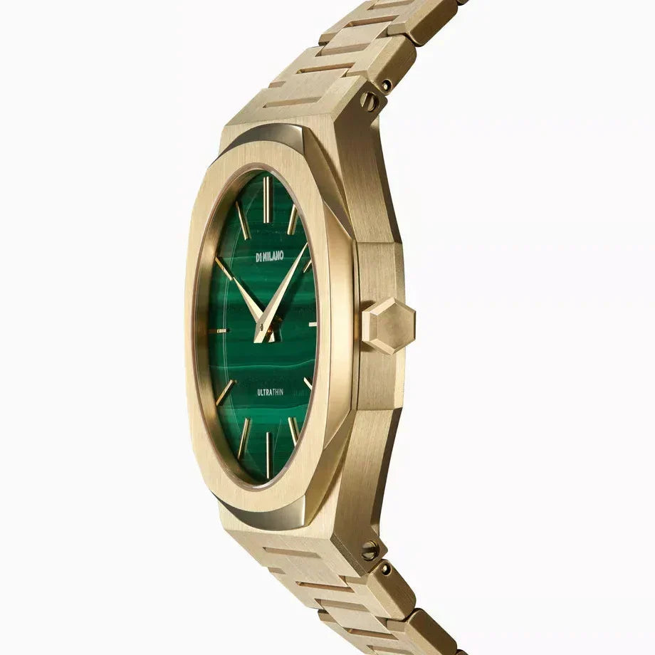 D1 Milano Ultra Thin Malachite Green Dial Gold Steel Strap Watch for Men - D1-UTBJ30