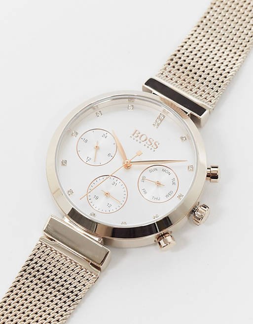  Shop Authentic Hugo Boss Flawless White Dial Gold Mesh Bracelet Watch for Women - 1502553 - Luxxuri