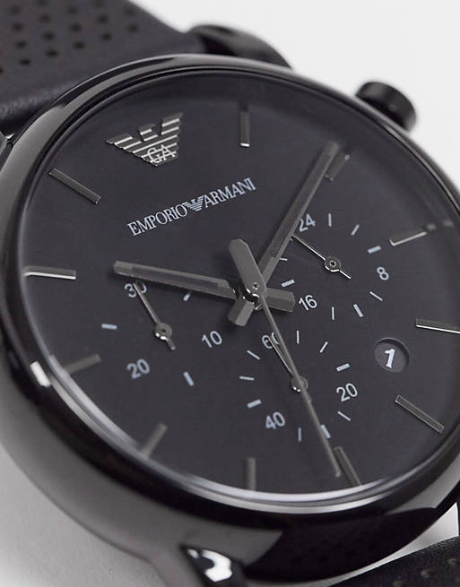  Shop Authentic Emporio Armani Luigi Chronograph Black Dial Black Leather Strap Watch For Men - AR1737 - Luxxuri