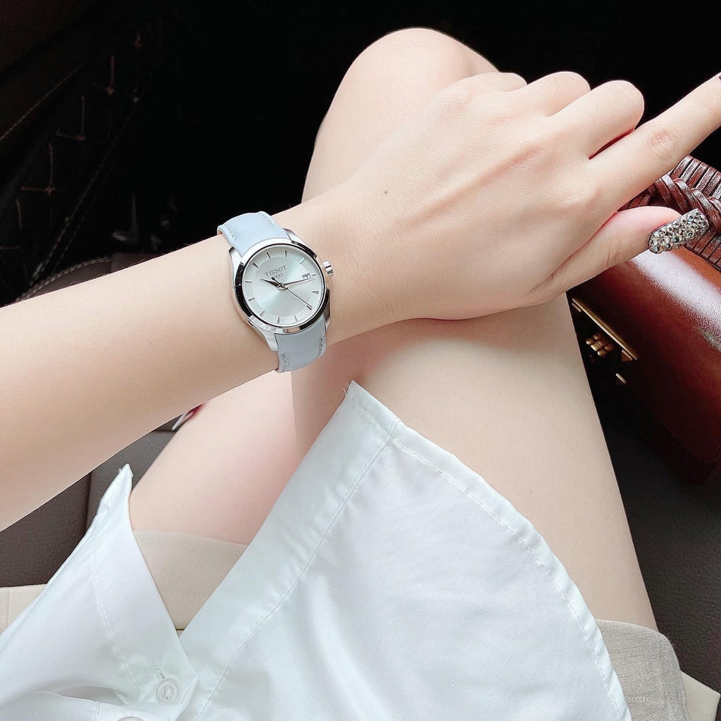  Shop Authentic Tissot T Classic Couturier Silver Dial Light Blue Leather Strap Watch For Women - T035.210.16.031.02 - Luxxuri