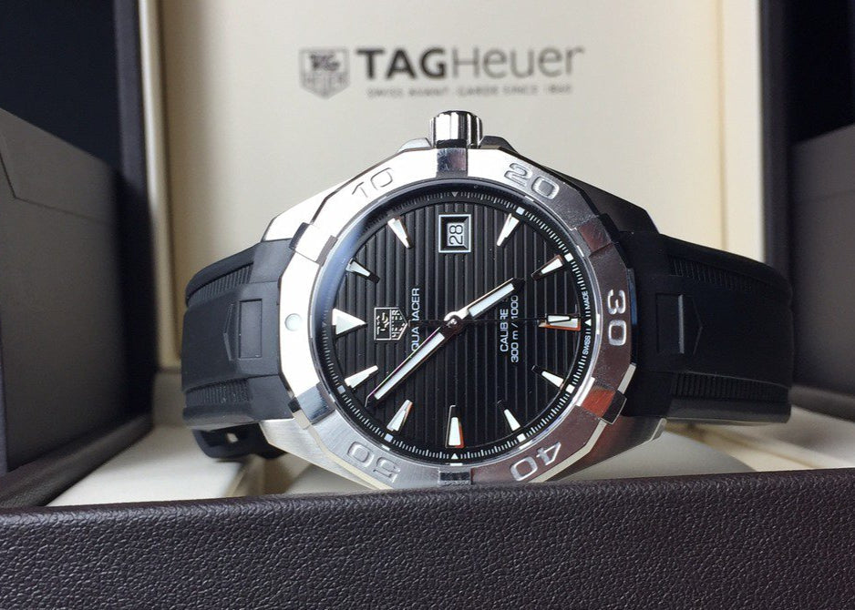  Shop Authentic Tag Heuer Aquaracer Caliber 5 Automatic Black Dial Black Rubber Strap Watch for Men - WAY2113.FT8021 - Luxxuri