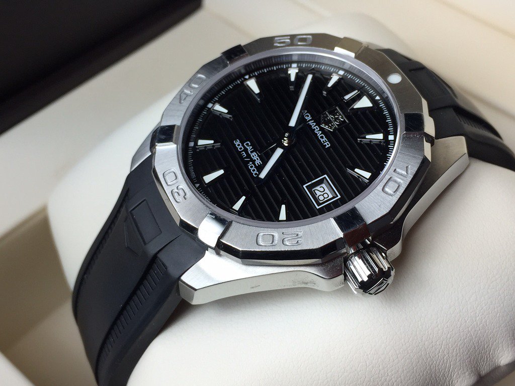  Shop Authentic Tag Heuer Aquaracer Quartz Black Dial Black Rubber Strap Watch for Men - WAY1110.FT8021 - Luxxuri