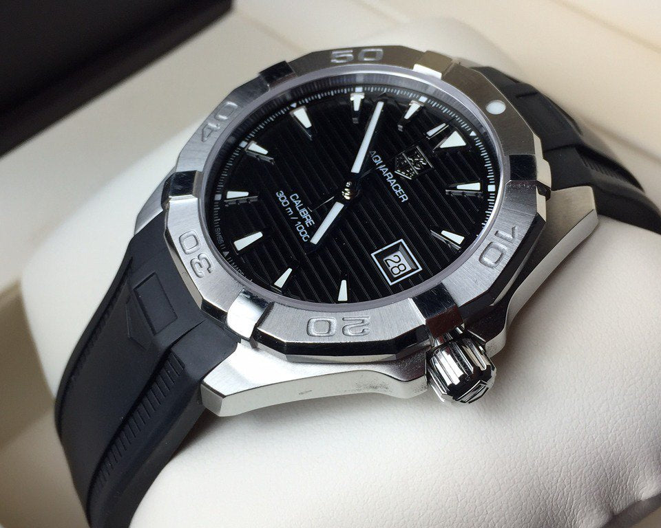  Shop Authentic Tag Heuer Aquaracer Caliber 5 Automatic Black Dial Black Rubber Strap Watch for Men - WAY2113.FT8021 - Luxxuri