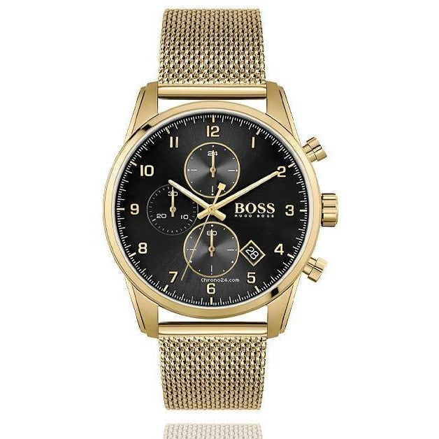  Shop Authentic Hugo Boss Skymaster Black Dial Gold Mesh Bracelet Watch for Men - 1513838 - Luxxuri