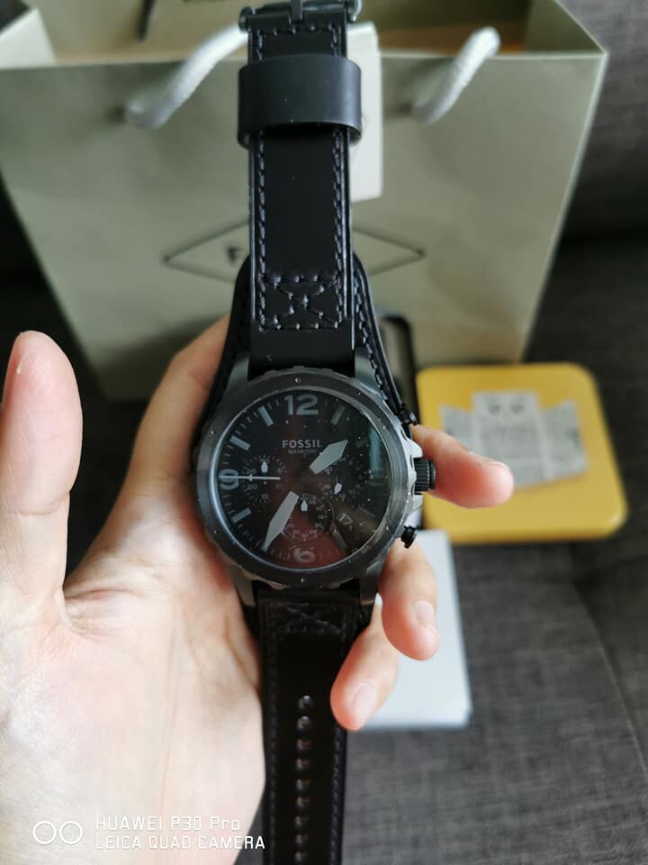  Shop Authentic Fossil Nate Chronograph Black Dial Black Leather Strap Watch for Men - JR1510 - Luxxuri