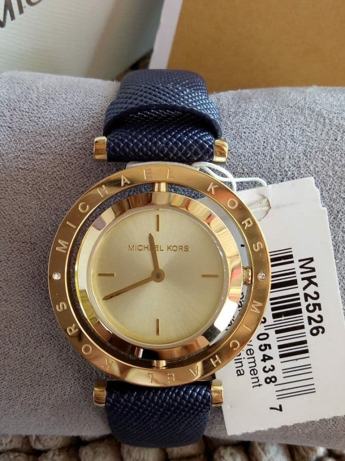  Shop Authentic Michael Kors Averi Gold Dial Navy Blue Leather Strap Watch for Women - MK2526 - Luxxuri