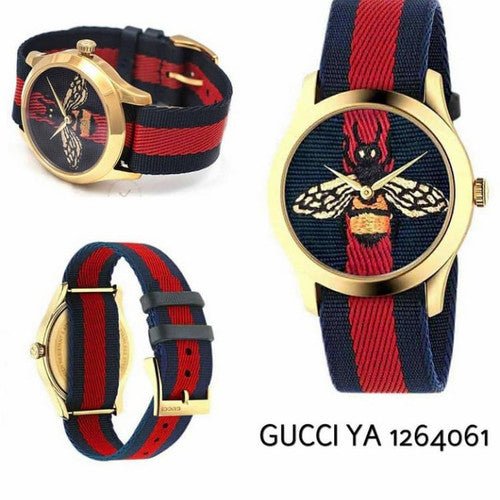  Shop Authentic Gucci G Timeless Bee Red & Blue Dial Red Two Tone Nylon Strap Watch For Men - YA1264061 - Luxxuri