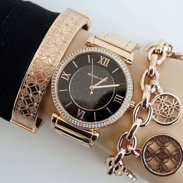  Shop Authentic Michael Kors Catlin Black Diamonds Dial Rose Gold Steel Strap Watch for Women - MK3356 - Luxxuri