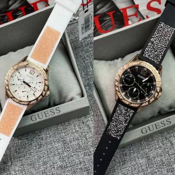  Shop Authentic Guess Swirl Quartz Silver Dial White Rubber Strap Watch For Women - W1096l2 - Luxxuri