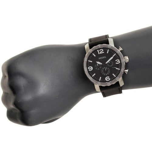  Shop Authentic Fossil Nate Chronograph Black Dial Black Leather Strap Watch for Men - JR1436 - Luxxuri