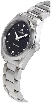  Shop Authentic Omega Seamaster Aqua Terra Quartz Diamond Black Dial Silver Steel Strap Watch for Women - 220.10.28.60.51.001 - Luxxuri