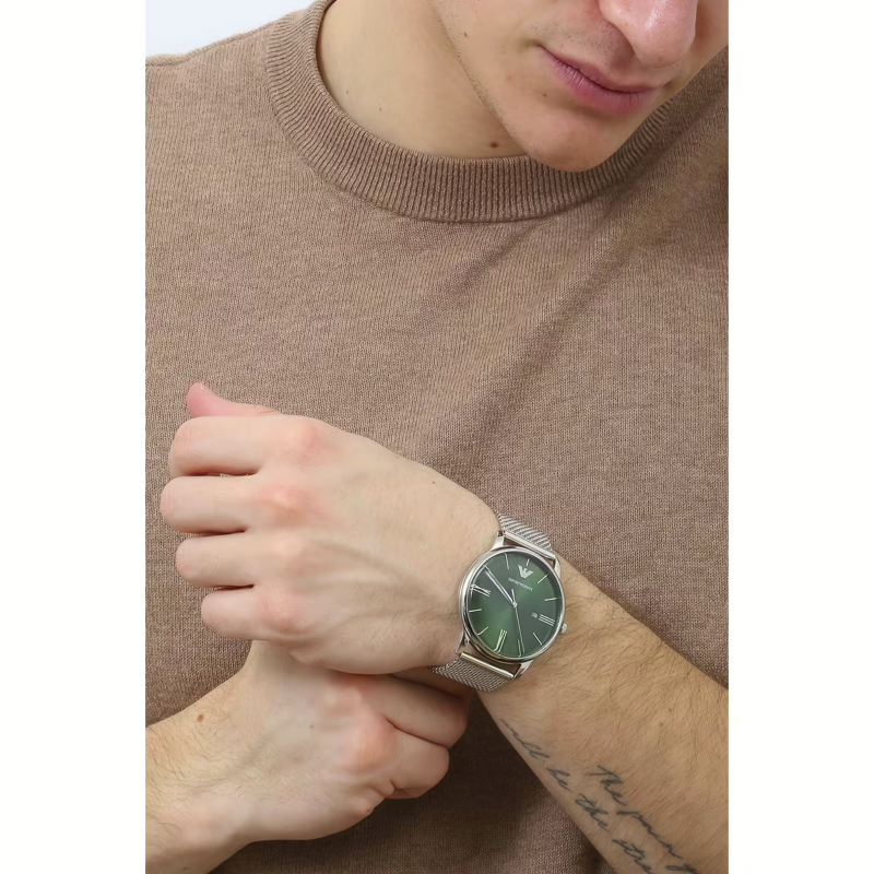  Shop Authentic Emporio Armani Minimalist Quartz Green Dial Silver Mesh Bracelet Watch For Men - AR11578 - Luxxuri
