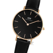  Shop Authentic Daniel Wellington Petite Sheffield Black Dial Black Leather Strap Watch For Women - DW00100168 - Luxxuri
