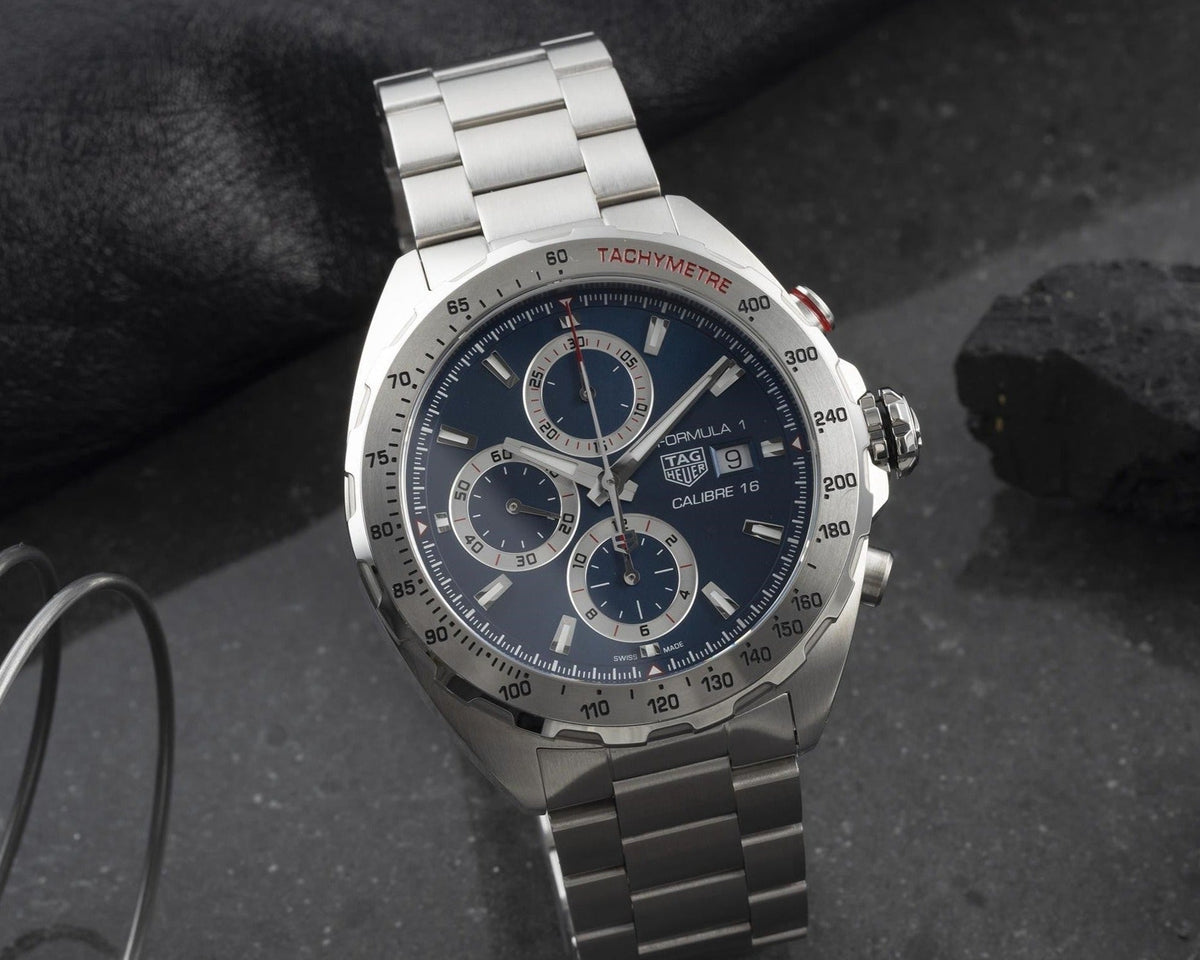  Shop Authentic Tag Heuer Formula 1 Automatic Chronograph Blue Dial Silver Strap Watch for Men - CAZ2015.BA0876 - Luxxuri