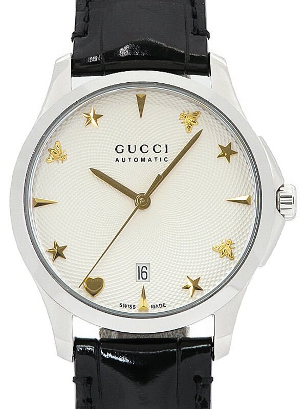  Shop Authentic Gucci G Timeless Automatic Silver Dial Black Leather Strap Unisex Watch - YA126468 - Luxxuri