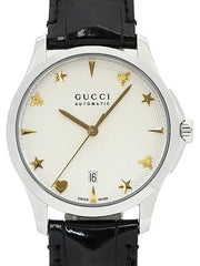  Shop Authentic Gucci G Timeless Automatic Silver Dial Black Leather Strap Unisex Watch - YA126468 - Luxxuri