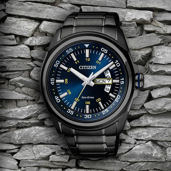  Shop Authentic Citizen Eco Drive Blue Dial Black Steel Strap Watch For Men - AW0024-58LB - Luxxuri