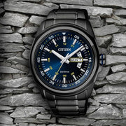  Shop Authentic Citizen Eco Drive Blue Dial Black Steel Strap Watch For Men - AW0024-58LB - Luxxuri