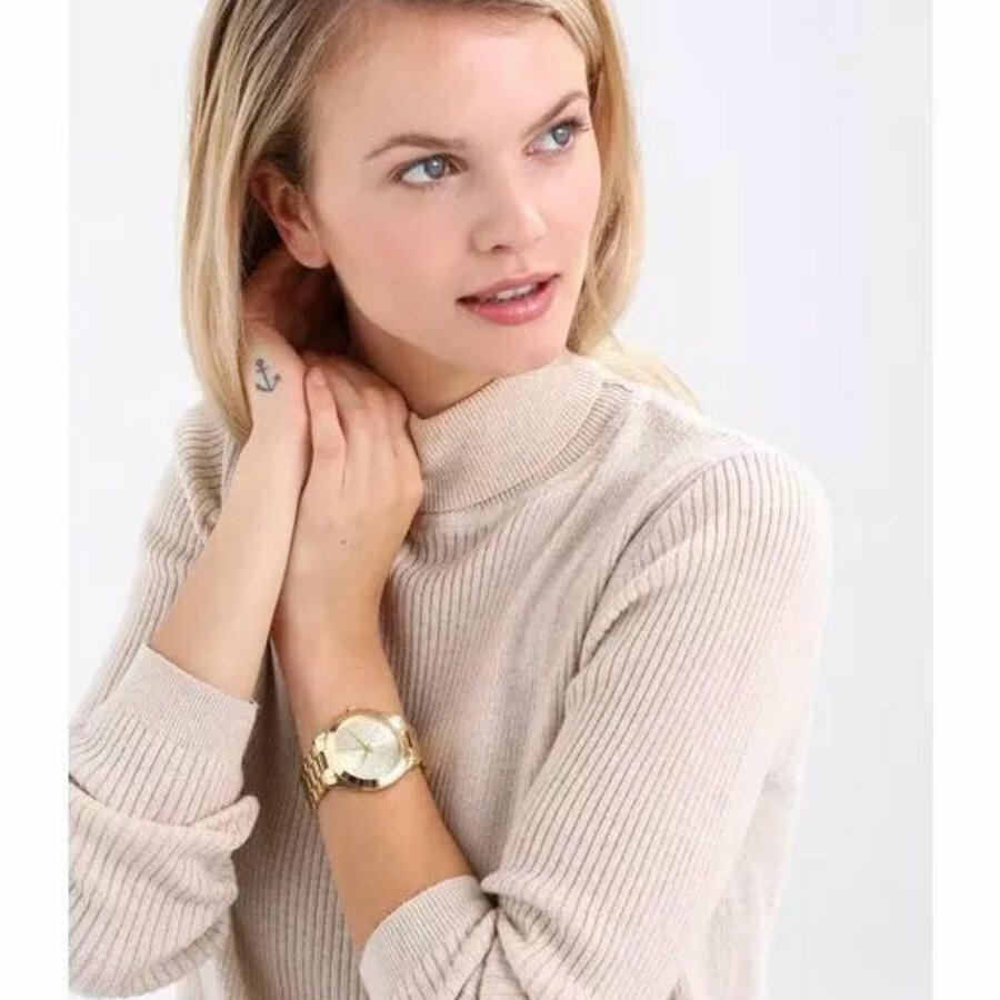  Shop Authentic Michael Kors Slim Runway Gold Dial Gold Steel Strap Watch for Women - MK3590 - Luxxuri
