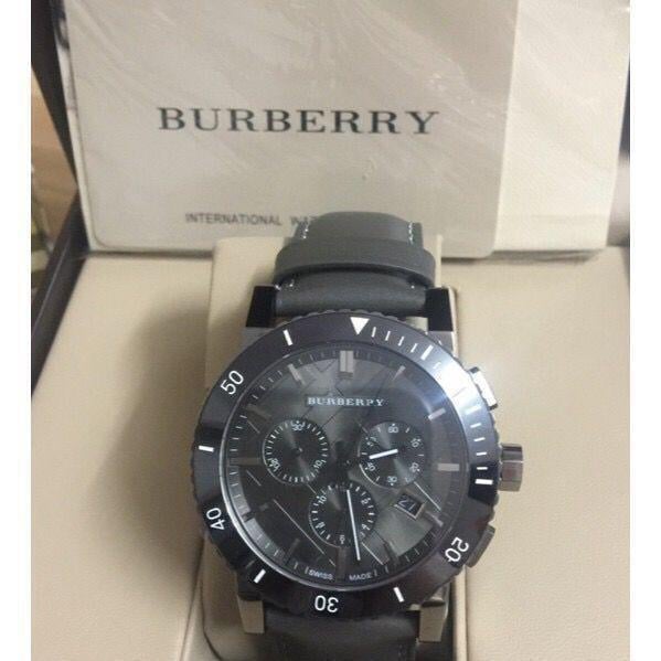 Shop Authentic Burberry The City Chronograph Ion Plated Grey Dial Grey Leather Strap Watch for Men - BU9384 - Luxxuri